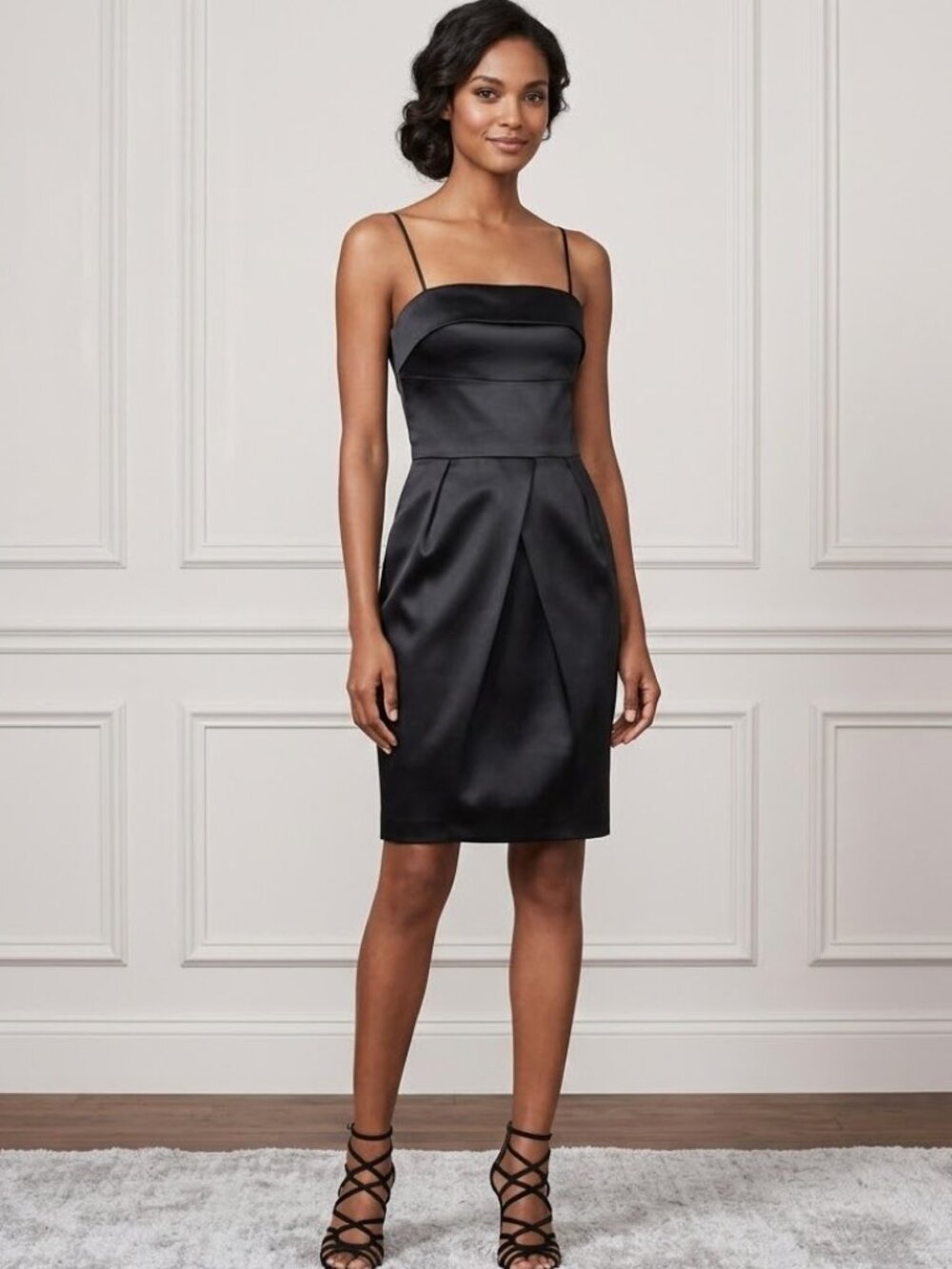 NWT Bailey 44 You Loved Me in Black Stretch Satin Pleated Sheath Dress 4 $218